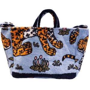 Blue Leopard Beach Shack Tote with Crossbody Strap