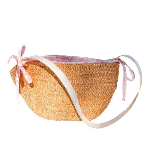 Ines Bressand (2010) Two Pinches Straw Basket Crossbody Tote Lined in Quadrille Arbre de Matisse