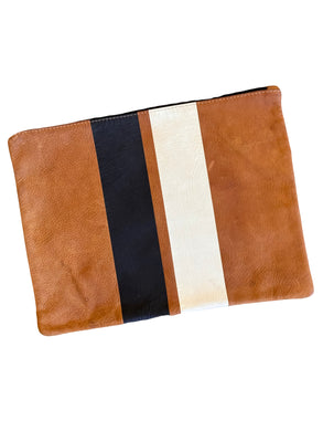 Clare V Flat leather clutch with stripes