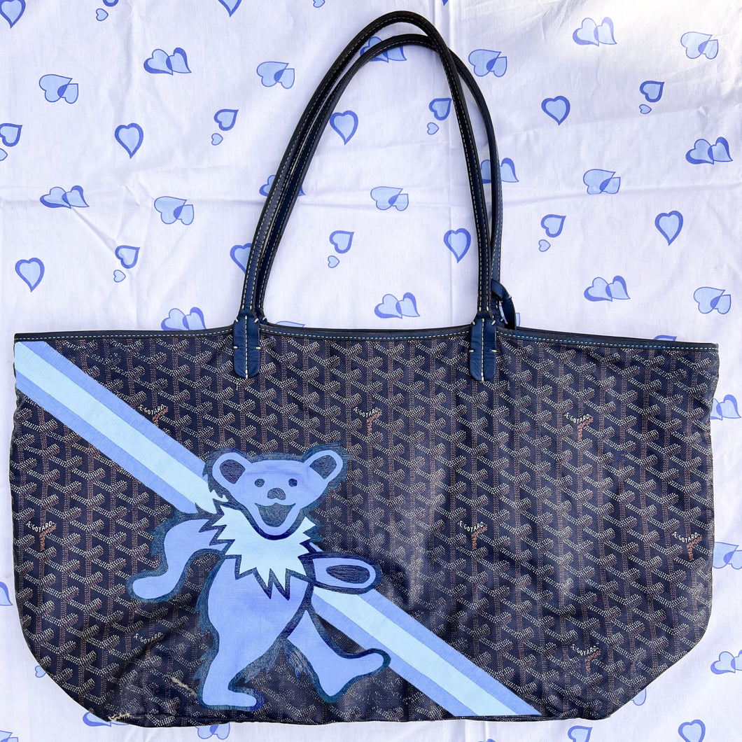 Navy Blue PM with Original Wallet Painted with a Dancing Bear