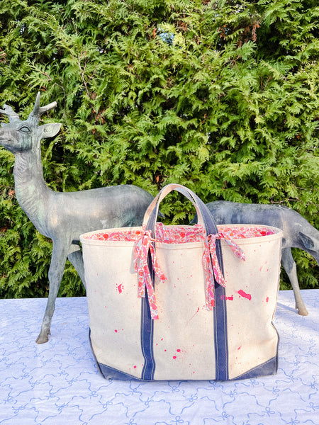 Large Vintage (1970) LL Bean Tote Lined in Liberty Magic Mushroom