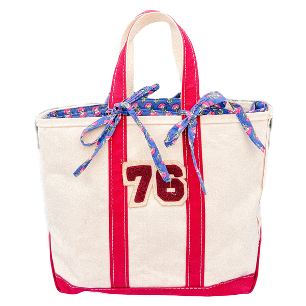 Medium Vintage (1990) "76" LL Bean Tote Lined in Custom Blue Block Print